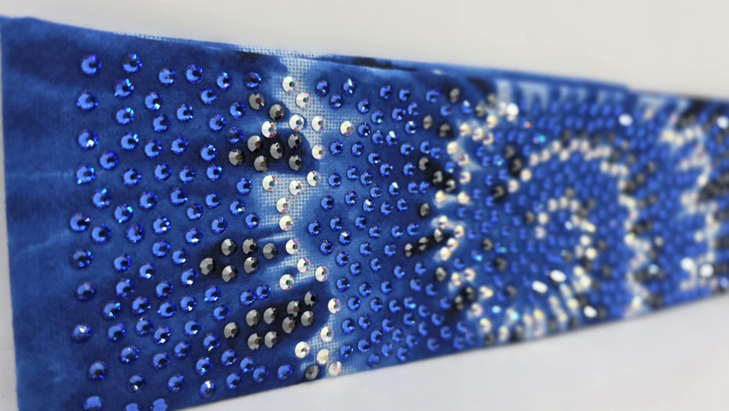 Super LeeAnnette Blue Tie Dye Bandana with Blue, Black and Aurora Borealis Austrian Crystals (sku40089)