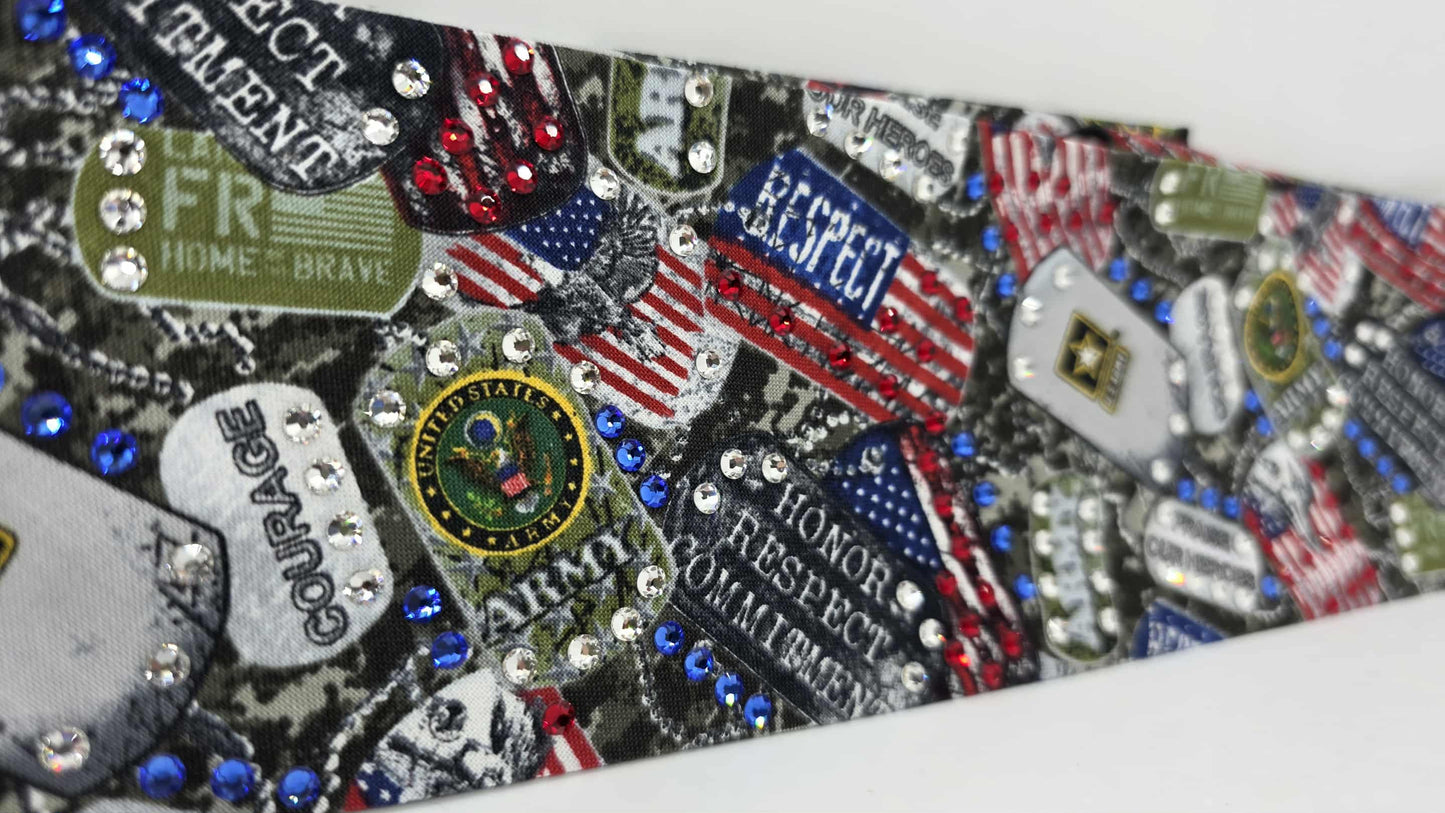 EXTRA BLING -Army Bandana with Red, Blue and Diamond Clear Austrian Crystals (sku6418)