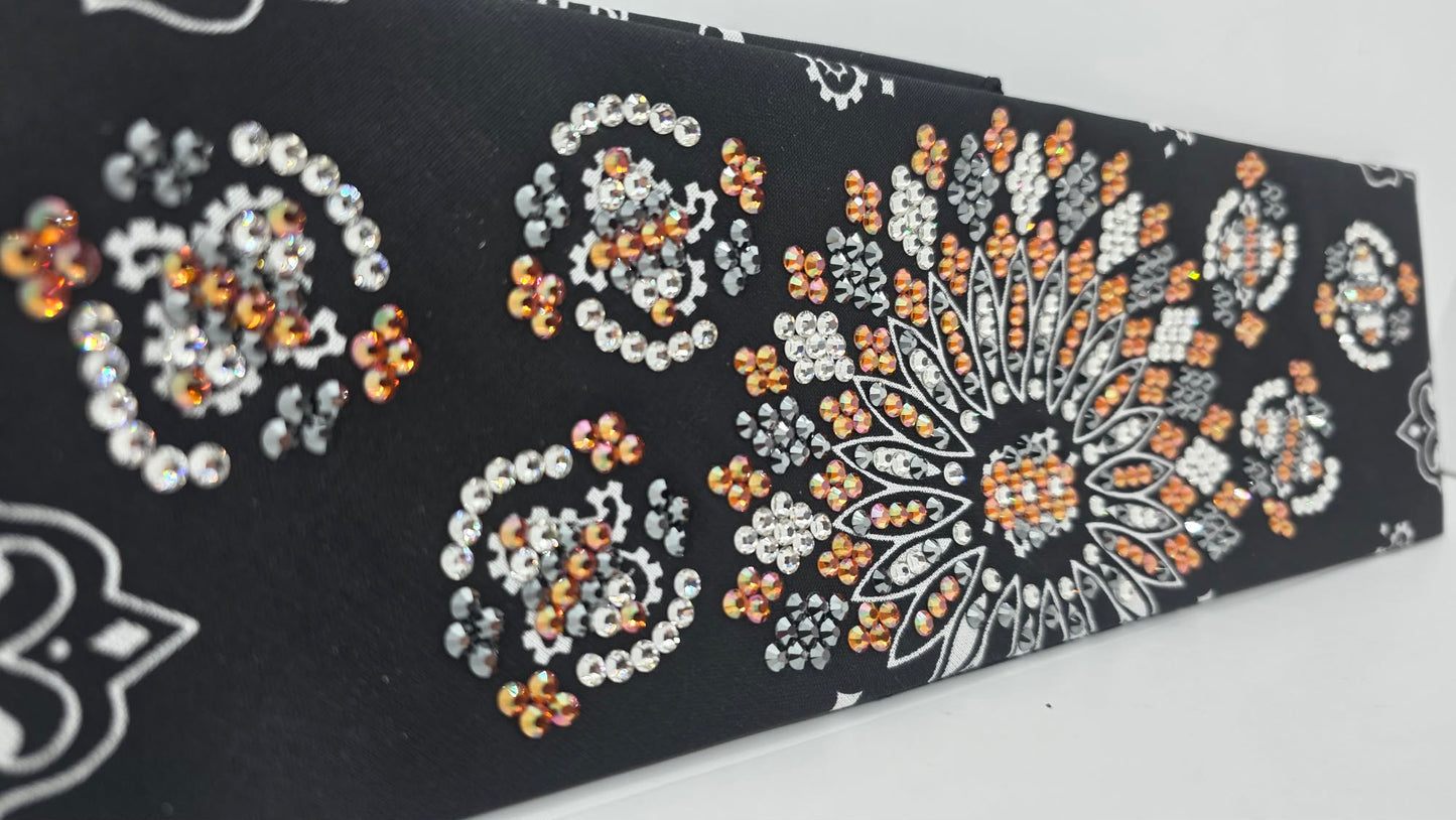 Super LeeAnnette Black Paisley Bandana with Lava, Black and Diamond Clear Austrian Crystals (S48175)