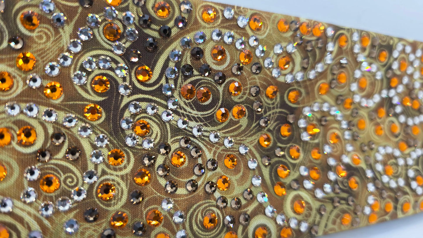 Super LeeAnnette Yellow Scrolls Bandana with Brown, Honey and Orange Austrian Crystals (S48131)