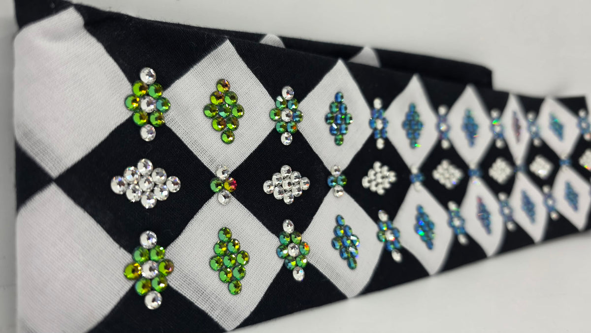 LeeAnnette Black and White Checker Bandana with Vitrail and Diamond Clear Austrian Crystals (L40270)