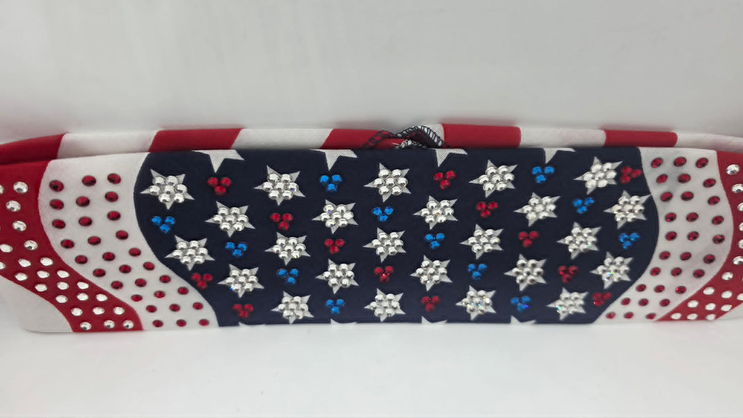 LeeAnnette Flag Bandana with Red, Blue and Diamond Clear Austrian Crystals (L40262)