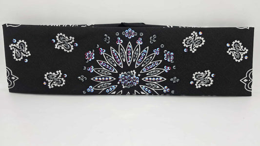 EXTRA BLING - Black Paisley Bandana with Red Shimmer and Black Austrian Crystals (sku6423)