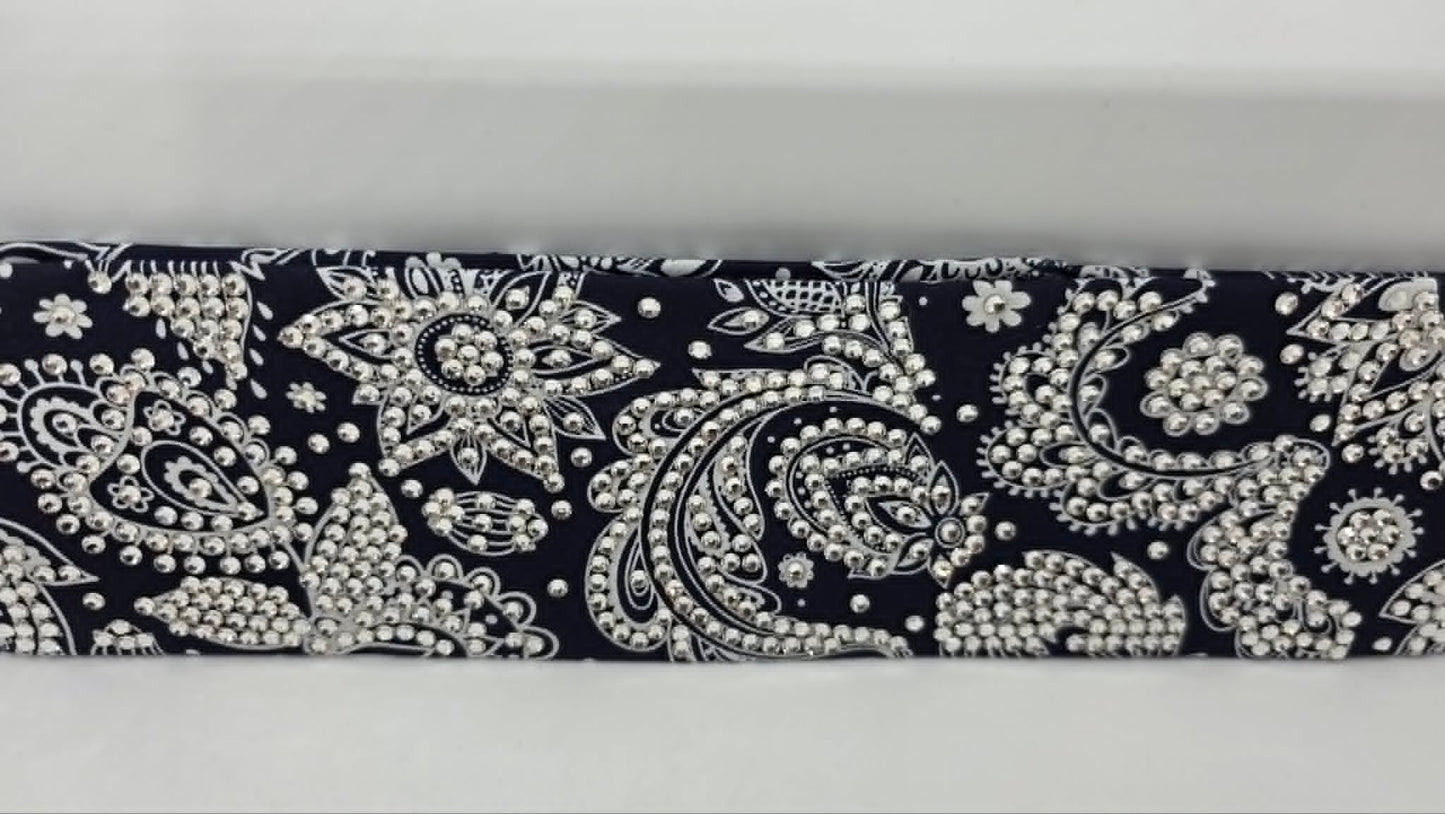 Super LeeAnnette White on Blue Paisley Bandana with Diamond Clear Austrian Crystals (S48150)