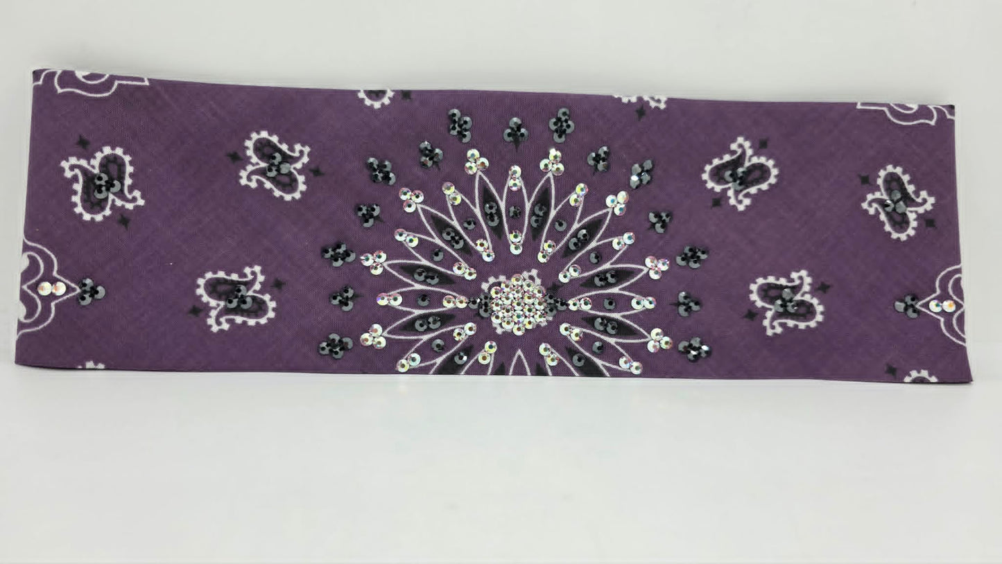 Plum Paisley Bandana with Black and Aurora Borealis Austrian Crystals (E60149)