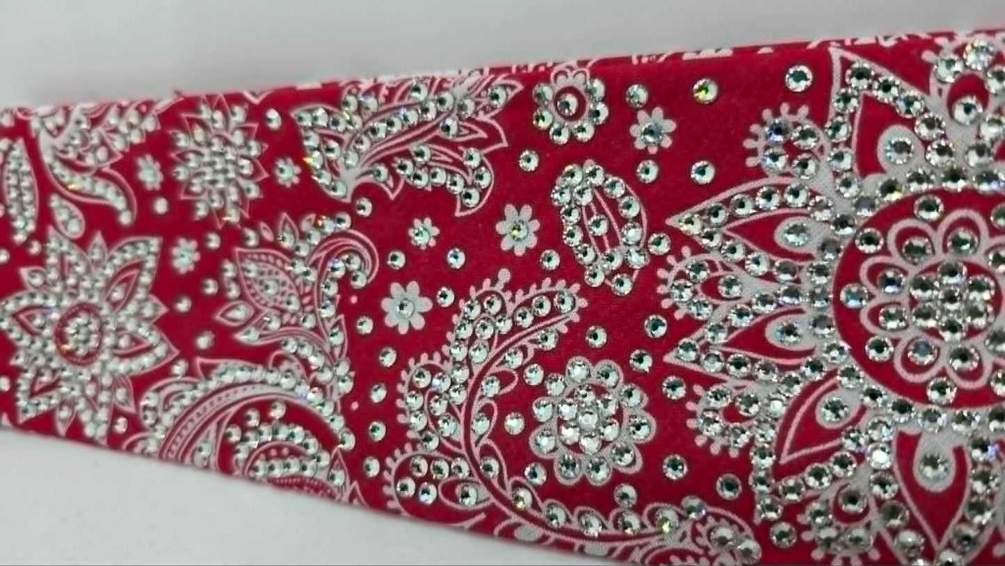 Super LeeAnnette White on Red Paisley Bandana with Diamond Clear Austrian Crystals (S48148)