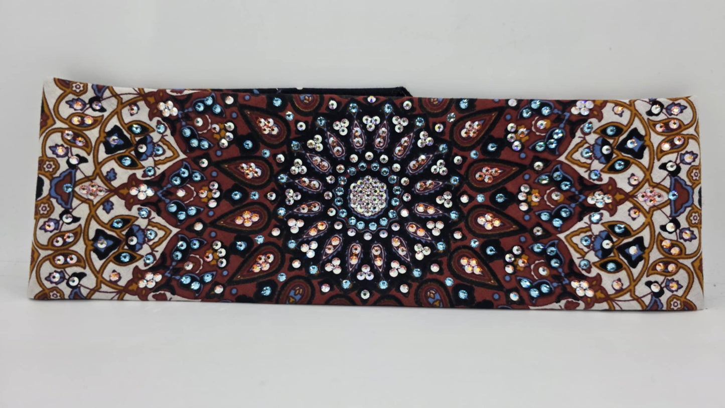 LeeAnnette Rust Indian Bandana with Aqua, Sun Shimmer and Aurora Borealis Austrian Crystals (sku40082)