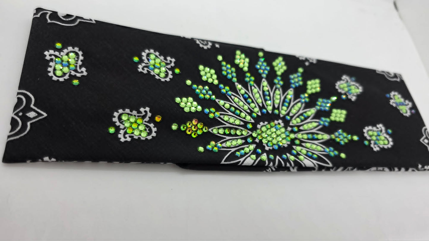 LeeAnnette Black Paisley Bandana with Vitrail and Peridot Austrian Crystals (L40256)