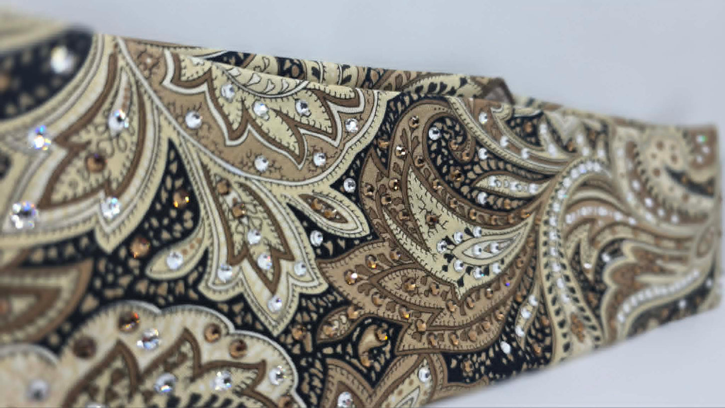 EXTRA BLING - Fancy Brown Paisley Bandana with Brown and Diamond Clear Austrian Crystals (sku6377)