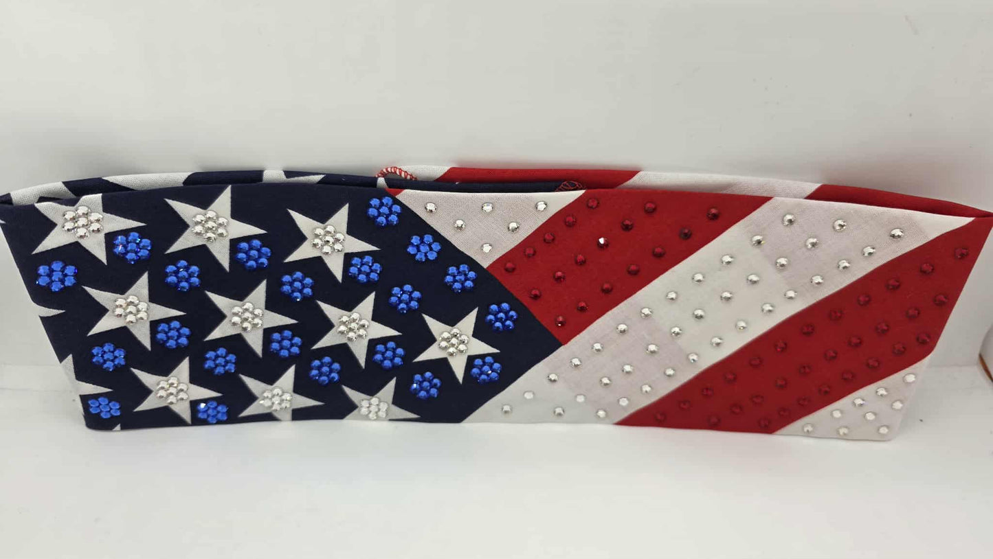 LeeAnnette Stars and Strips Bandana with Red, Blue and Diamond Clear Austrian Crystals (sku40098)