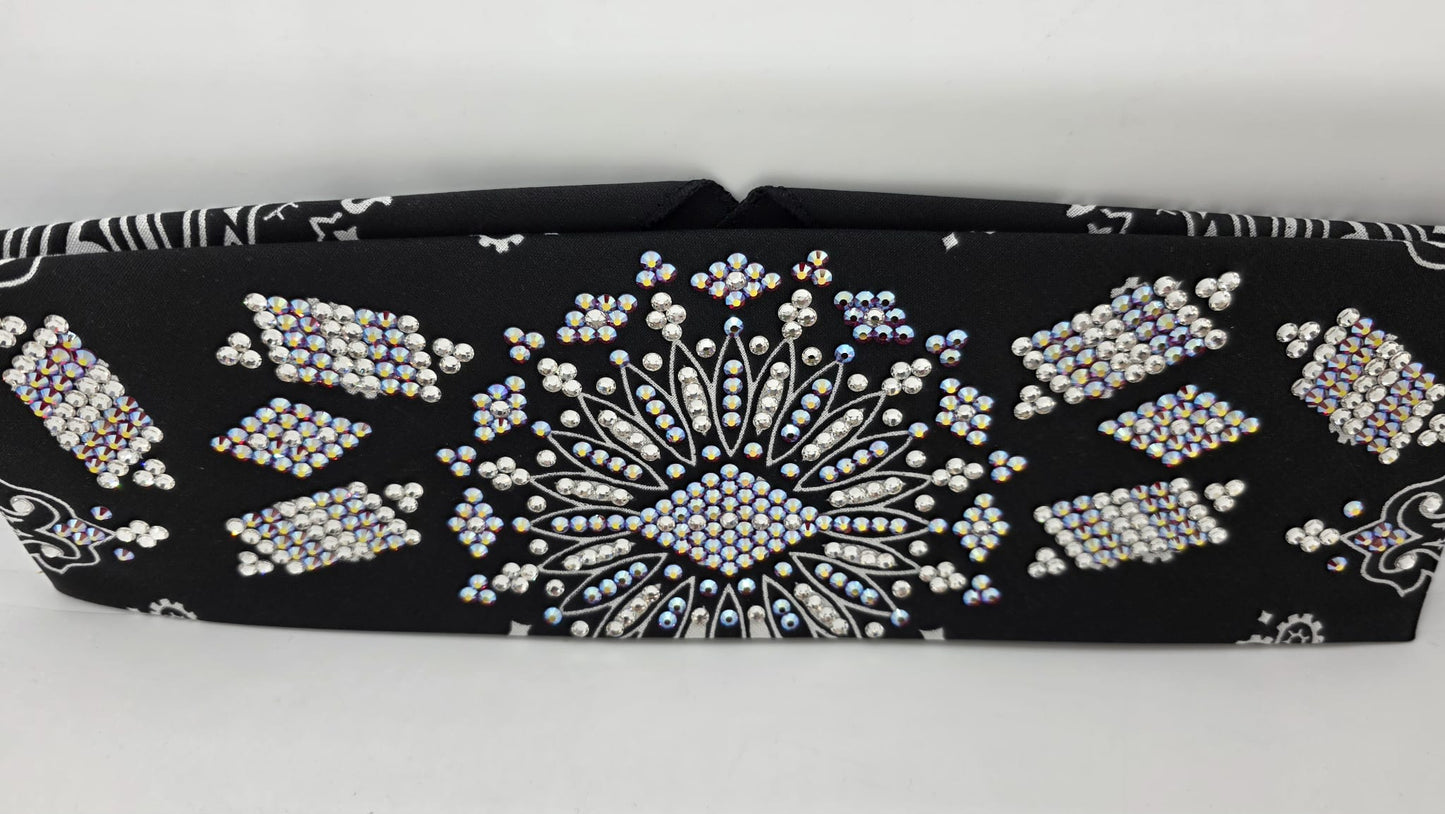 Super LeeAnnette Black Paisley Bandana with Red Shimmer and Diamond Clear Austrian Crystals (S480101)