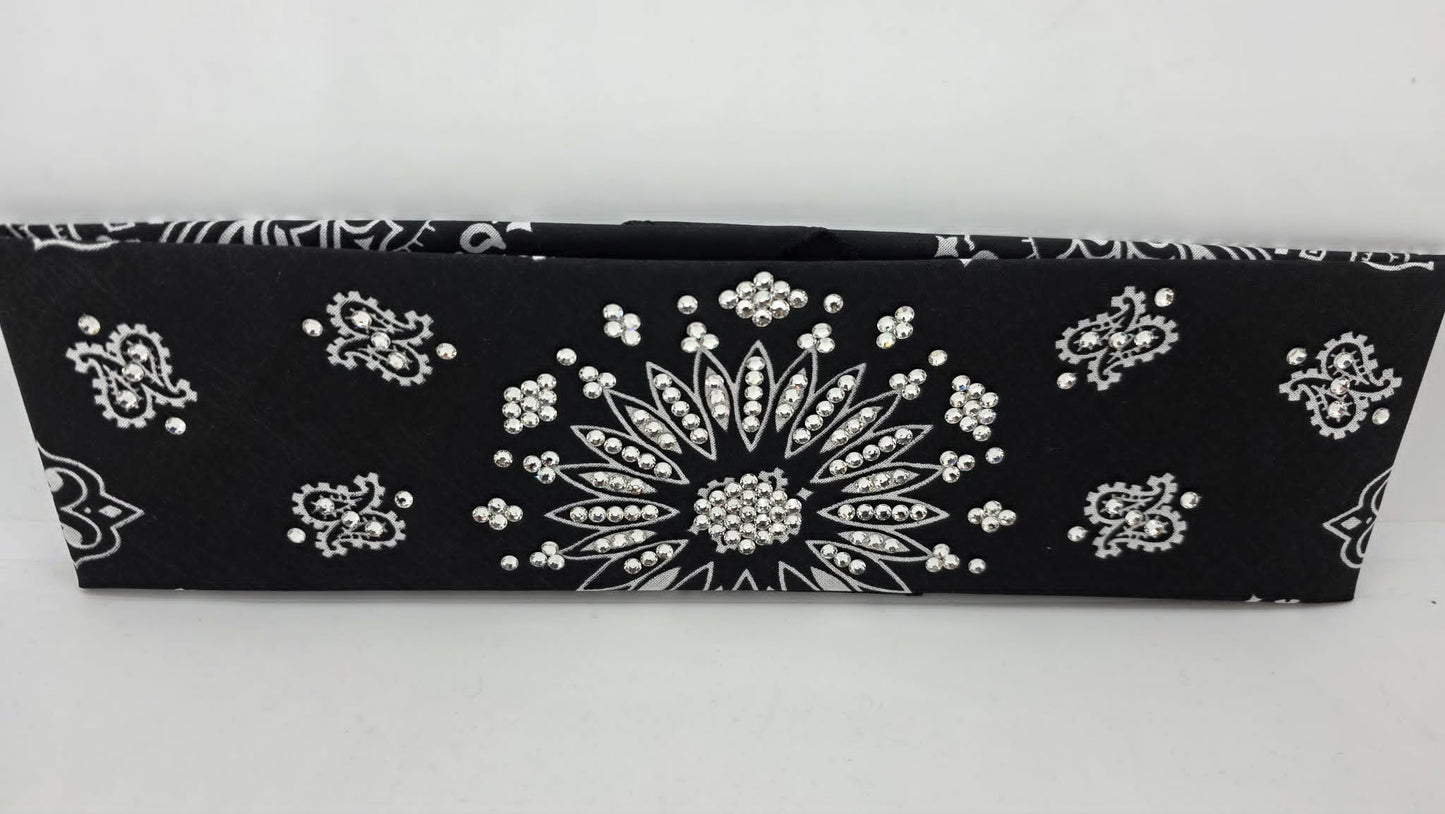 Black Paisley Bandana with Diamond Clear Austrian Crystals (E60138)