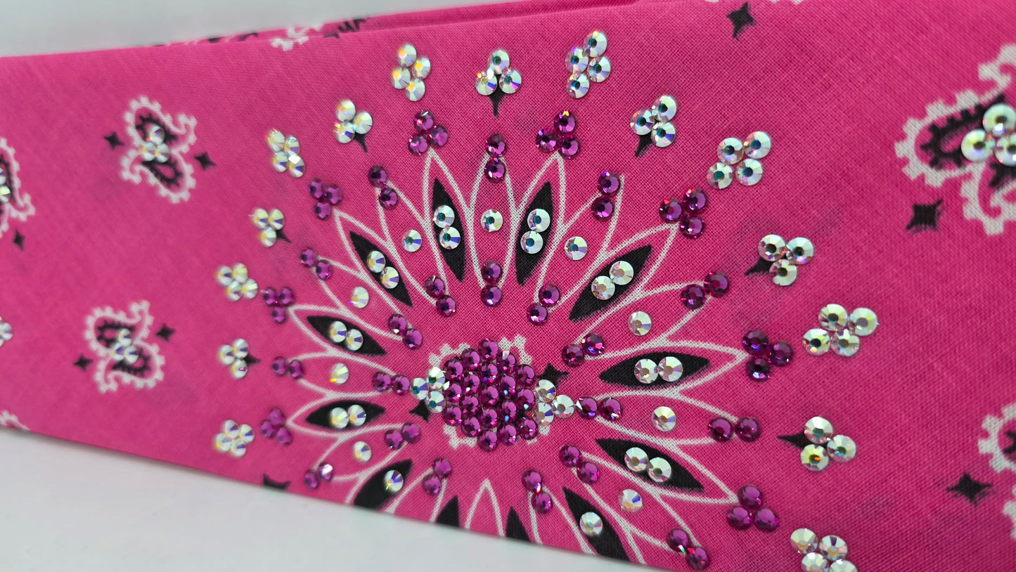 Pink Paisley Bandana with Fuchsia and Chrome Austrian Crystals (E60131)