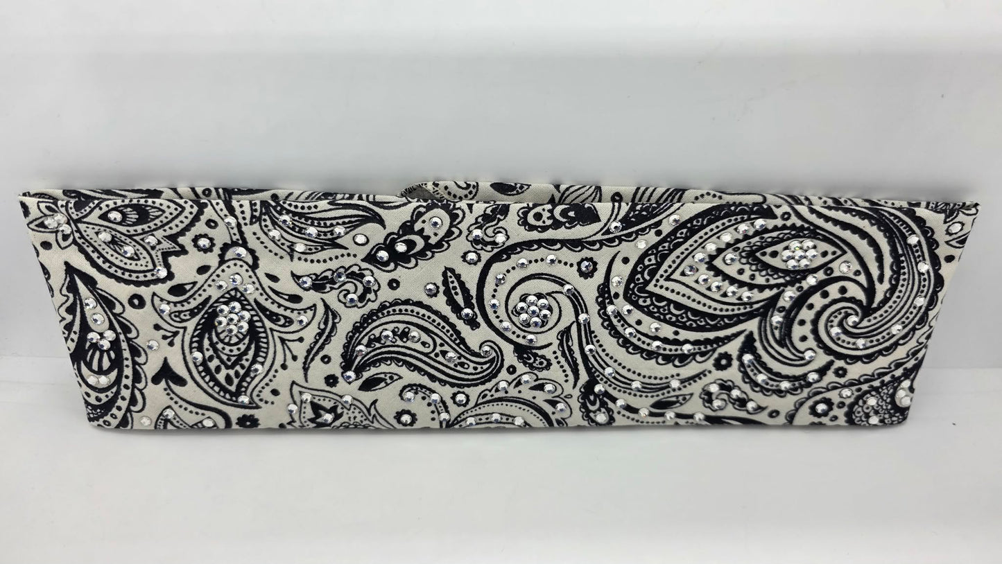 Cream on Navy Bandana with Diamond Clear Austrian Crystals (E60127)