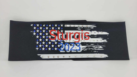 Bargain Sturgis 2023 with Blue and Diamond Clear Crystals (Sku8086)