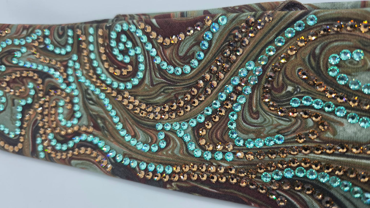 Super LeeAnnette  Brown Oil Slick Bandana with Brown and Caribbean Sea Austrian Crystals (S48135)