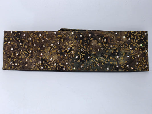 Bargain Brown Batik Vines Bandana with Light Brown and Honey Austrian Crystals(Sku8100)