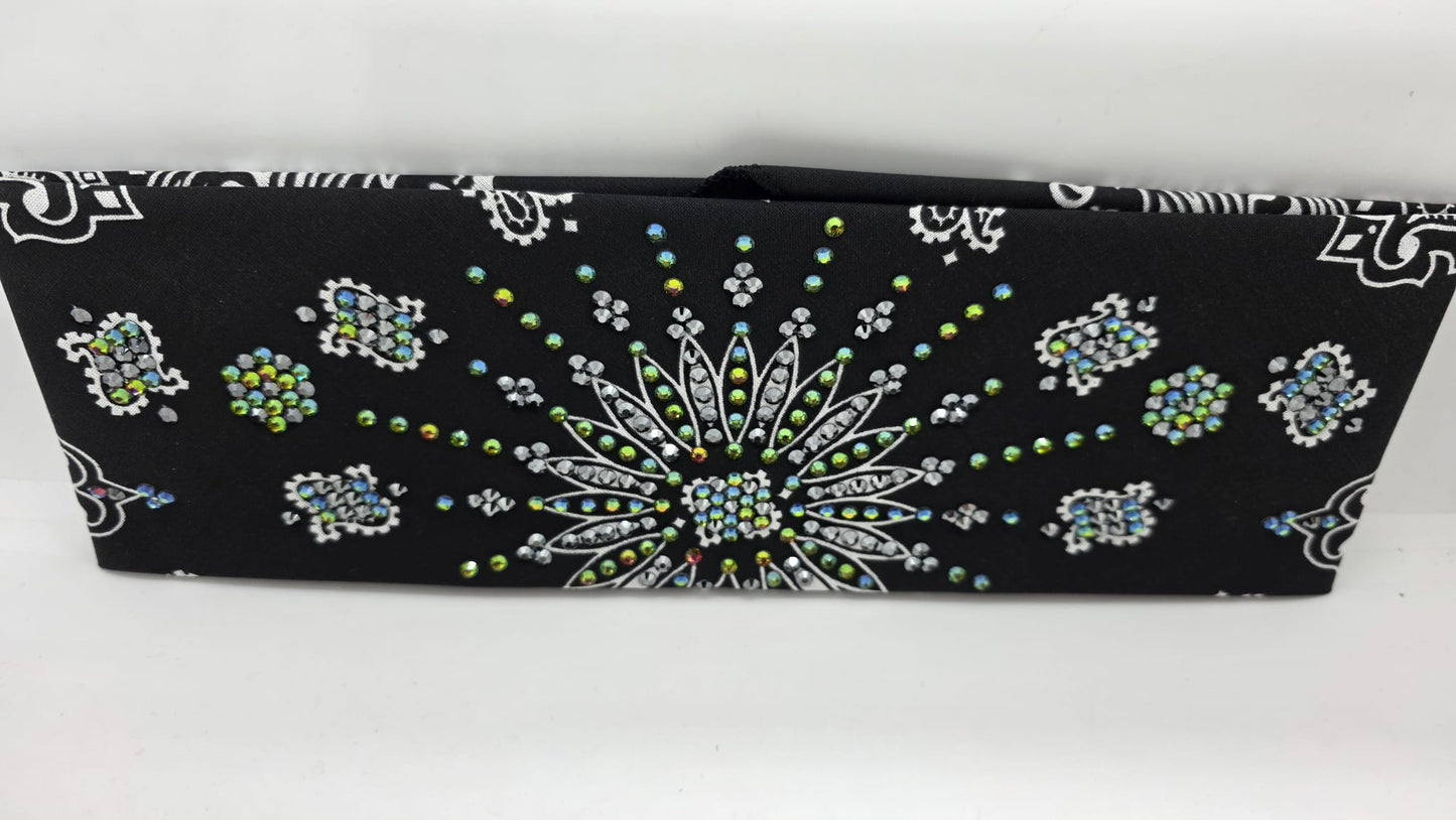 LeeAnnette Black Paisley Bandana with Vitrail and Black Austrian Crystals (L40201)