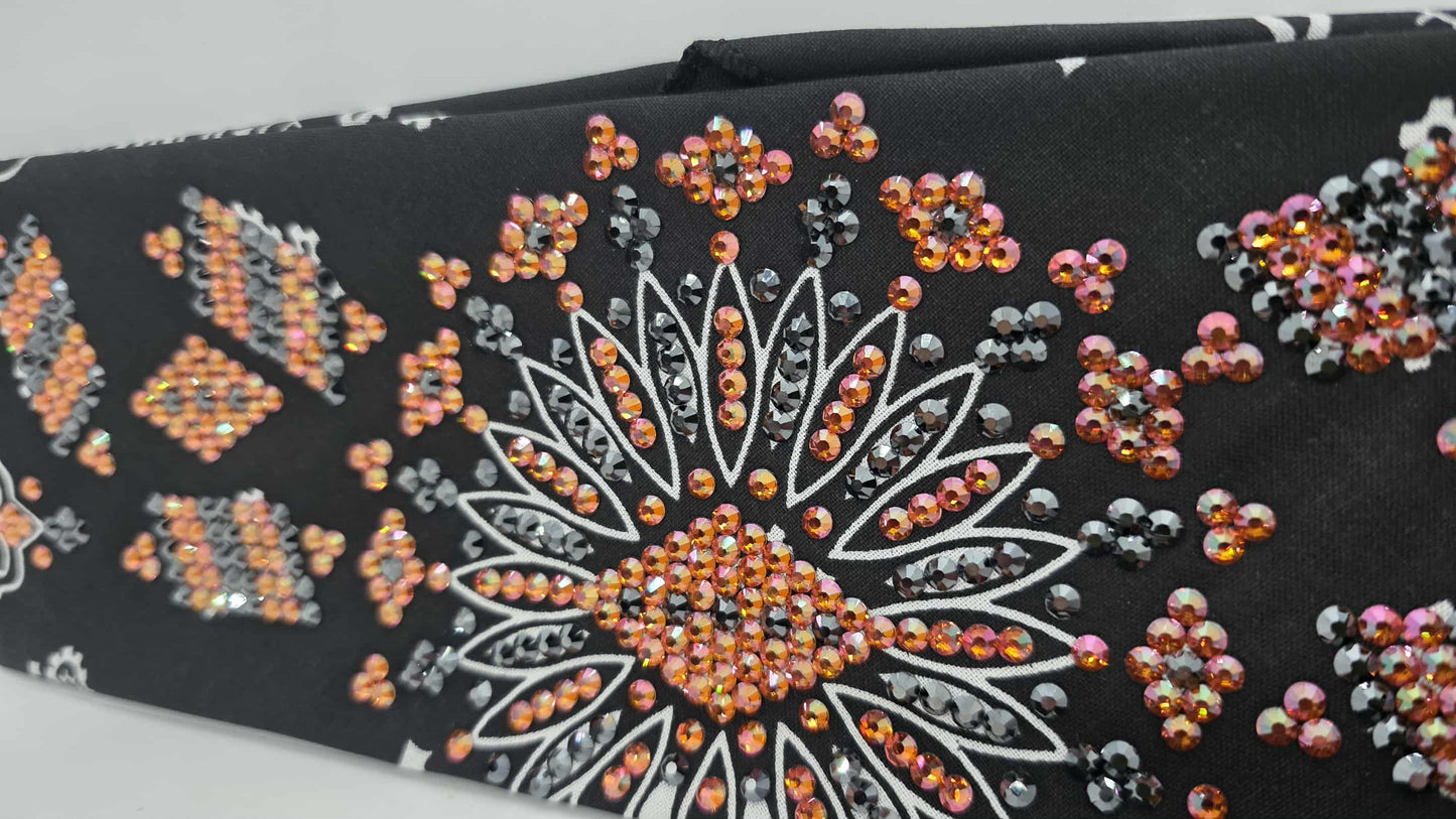Super LeeAnnette Black Paisley Bandana with Lava and Black Austrian Crystals (sku40155)