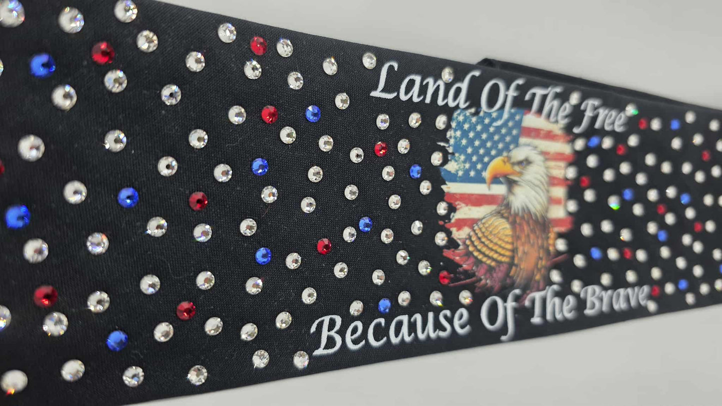 EXTRA BLING -Land Of The Free Bandana with Red, Blue and Diamond Clear Austrian Crystals (sku6386)