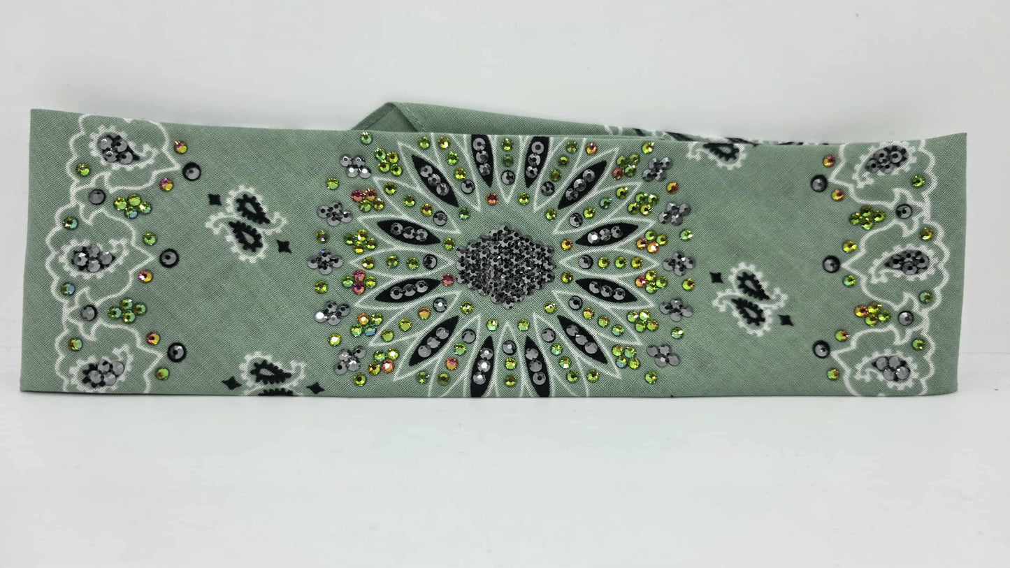 LeeAnnette Mint Paisley Bandana with Vitrail Medium and Black Austrian Crystals (sku40111)