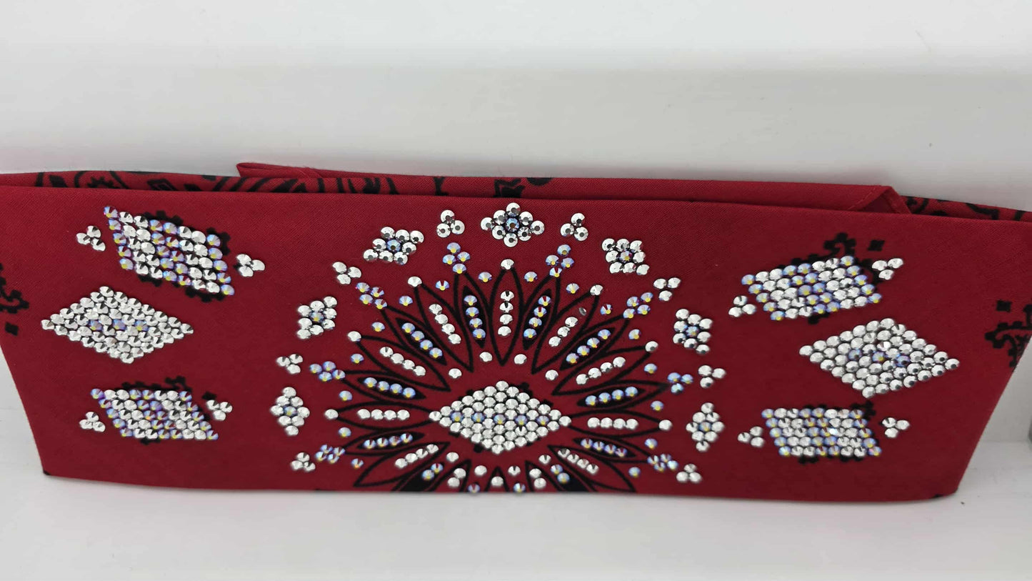 Super LeeAnnette Large Red Bandana with Red Shimmer and Chrome Austrian Crystals (sku40122)