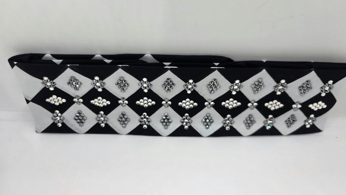 LeeAnnette Black and White Checker Bandana with Black and Diamond Clear Austrian Crystals (L40288)