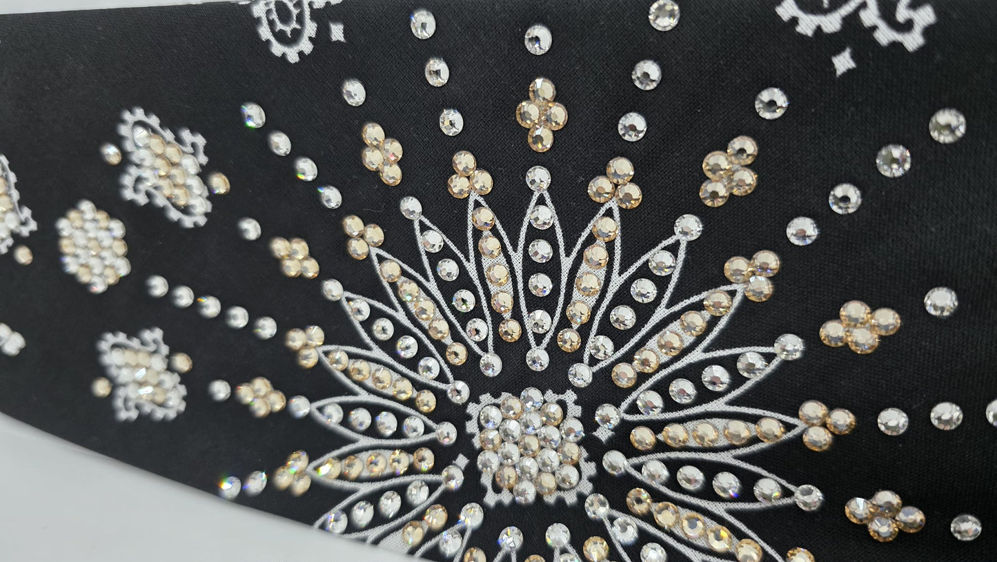 LeeAnnette Black Paisley Bandana with Honey and Diamond Clear Austrian Crystals (L40205)