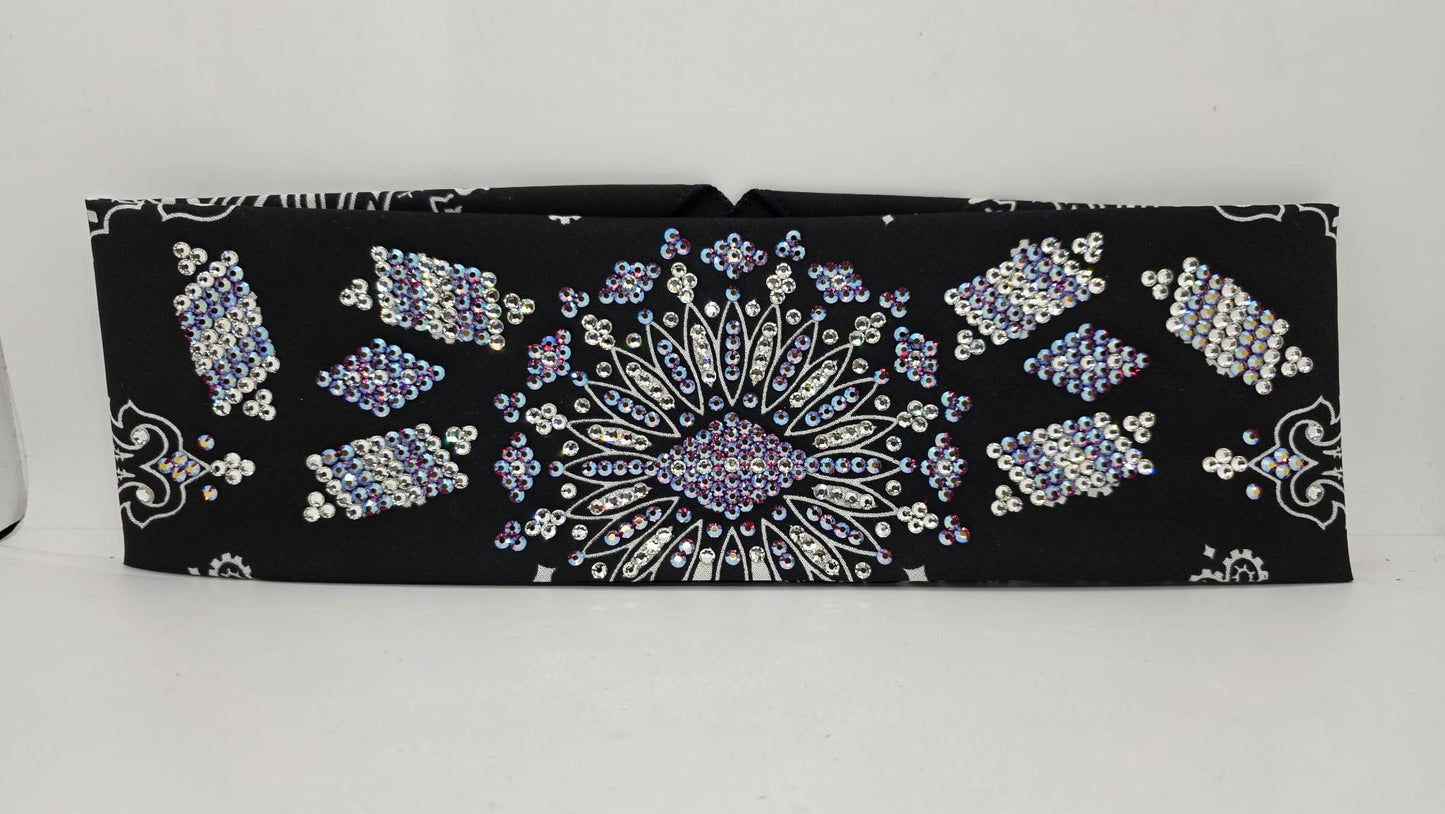 Super LeeAnnette Black Paisley Bandana with Red Shimmer and Diamond Clear Austrian Crystals (S480101)