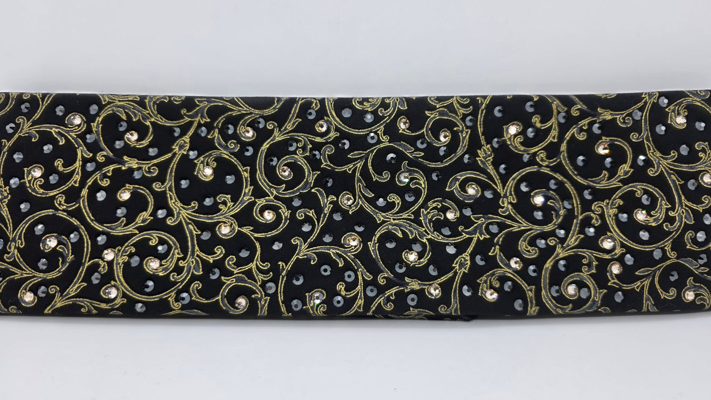 Gold Victorian on Black Bandana with Honey and Black Austrian Crystals (E60114)