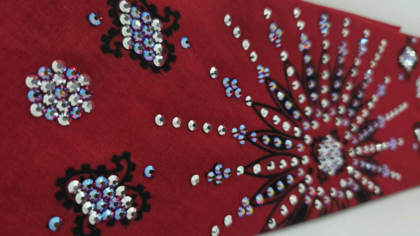 LeeAnnette Large Red Paisley Bandana with Red Shimmer and Chrome Austrian Crystals (sku40117)