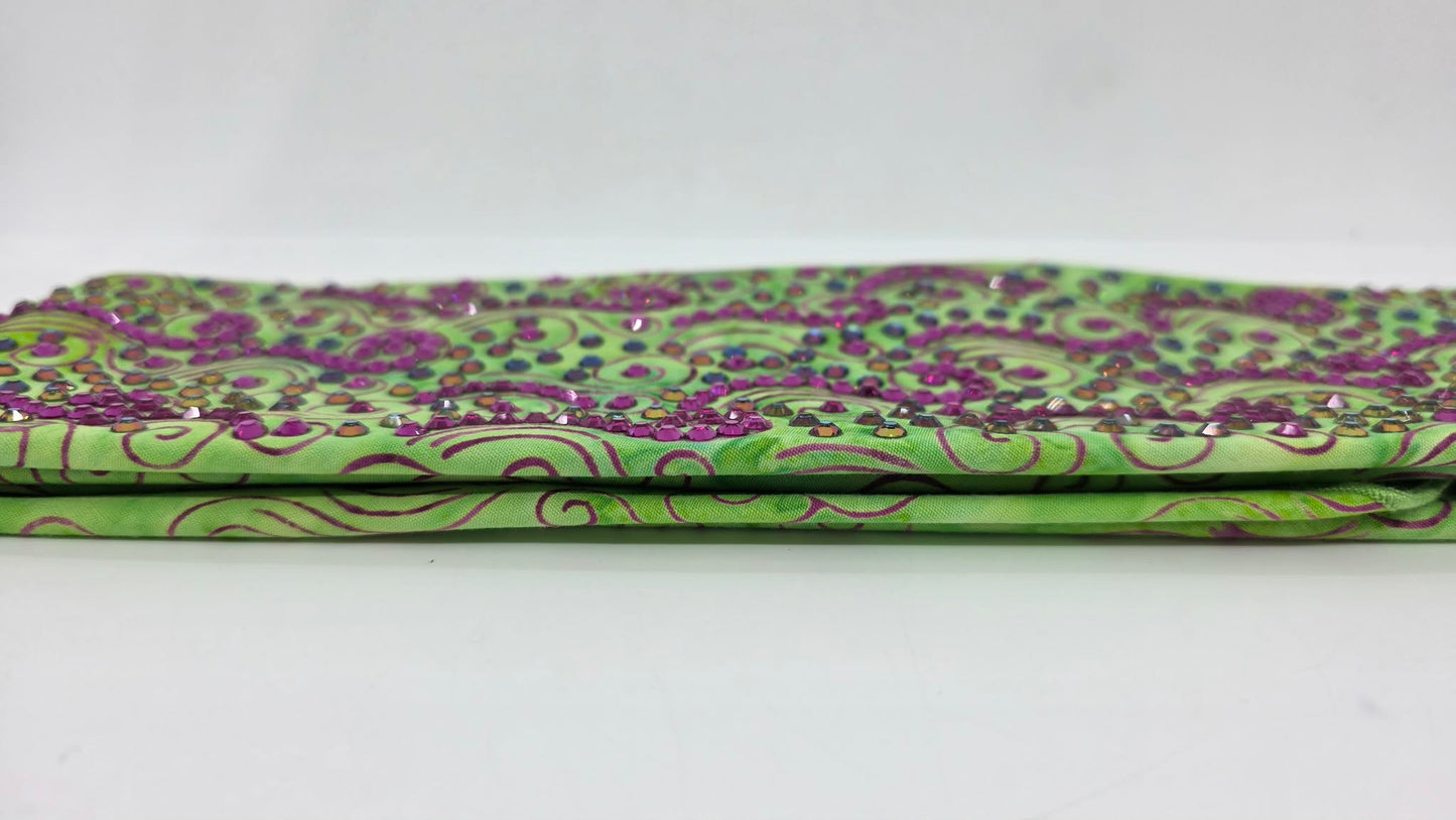 Super LeeAnnette Fuchsia Wisps on Lime Green Bandana with Fuchsia and Vitrail Austrian Crystals (S48122)