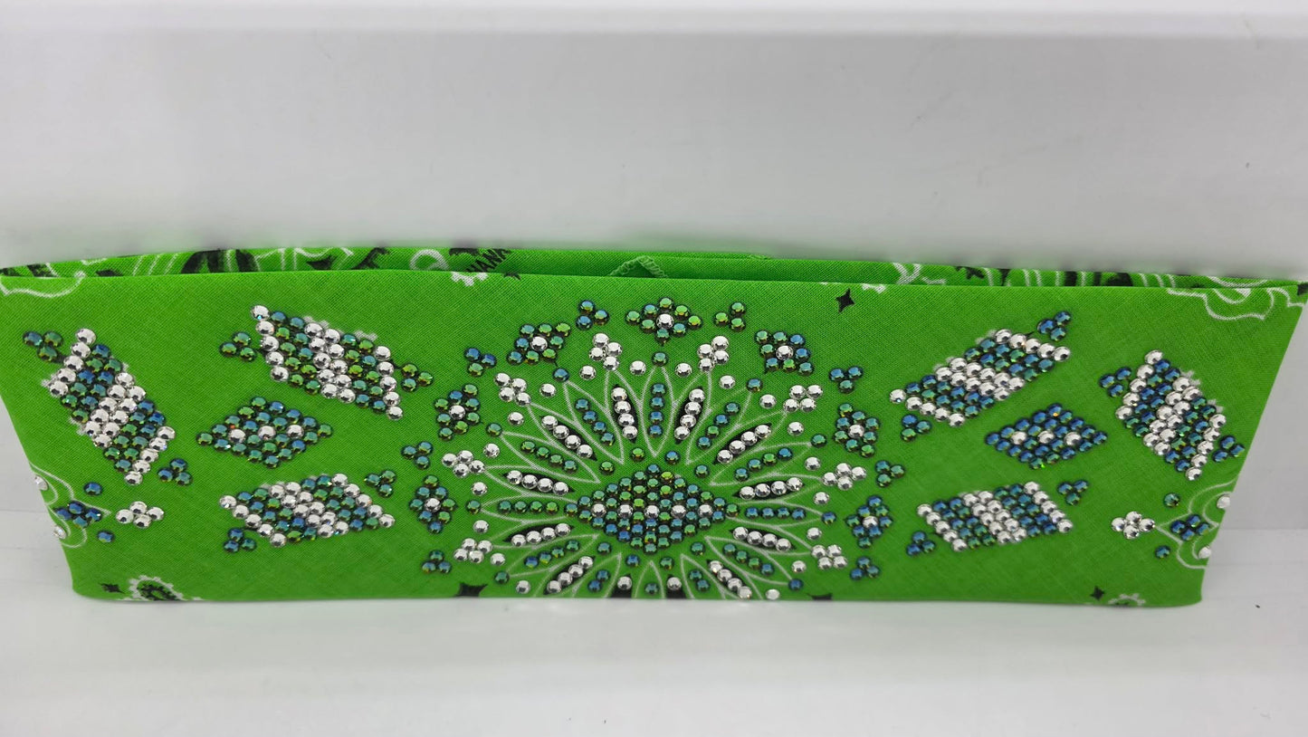 Super LeeAnnette Lime Green Paisley Bandana with Vitrail and Diamond Clear Austrian Crystals (S48136)