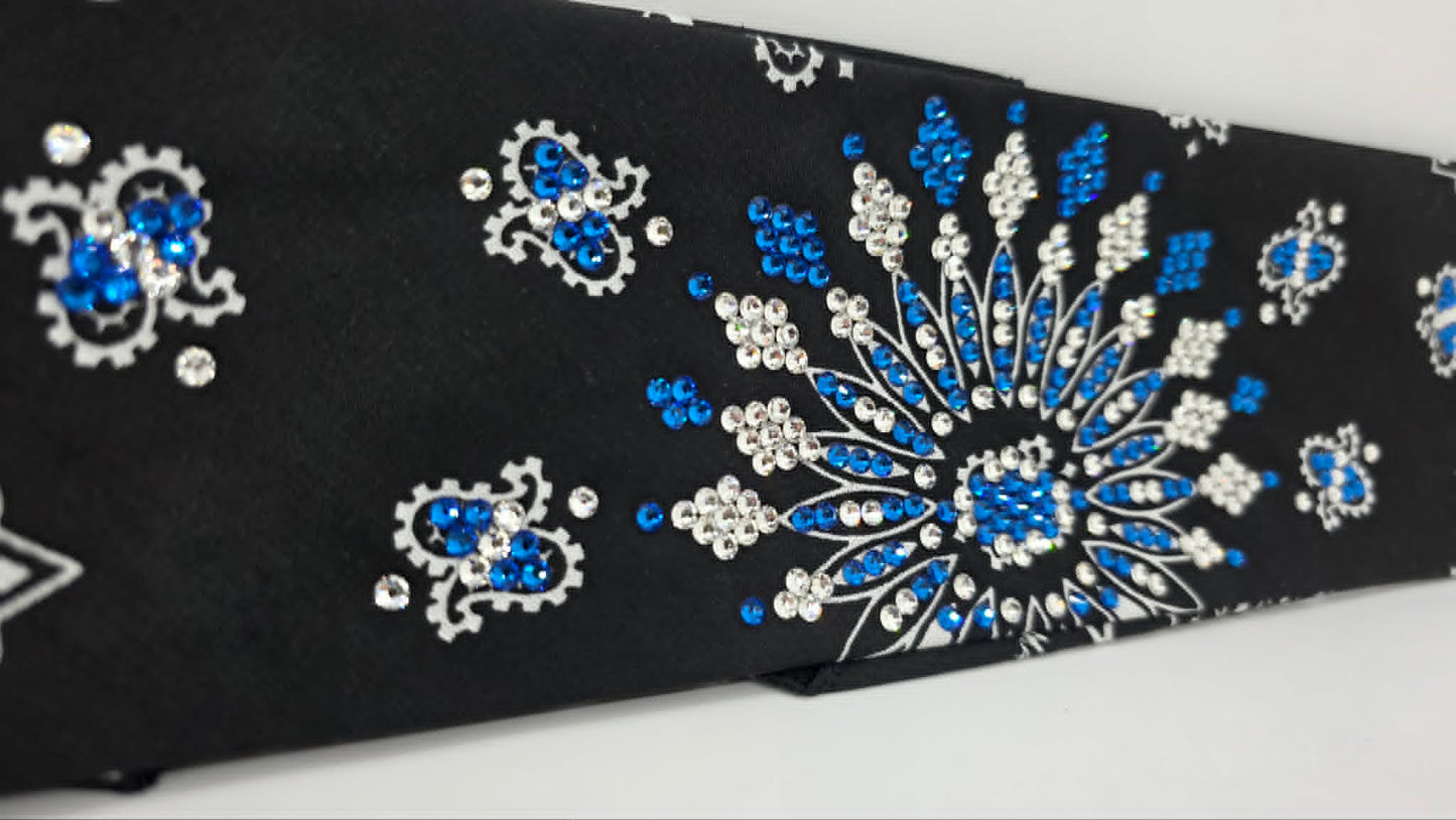 LeeAnnette Black Paisley Bandana with Capri Blue and Diamond Clear Austrian Crystals (L40253)