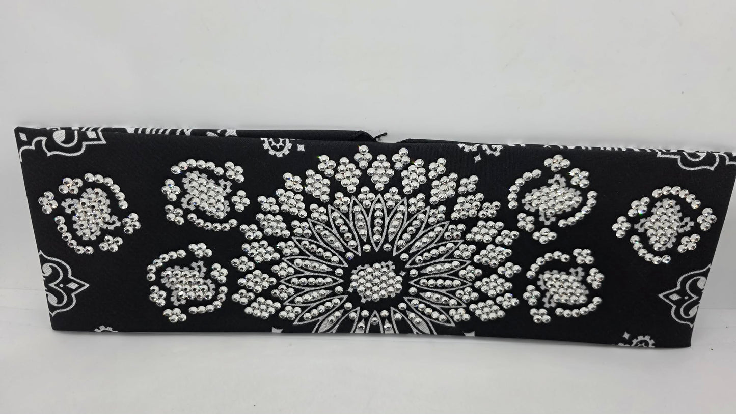 Super LeeAnnette Black Paisley Bandana with Diamond Clear Austrian Crystals (S48184)