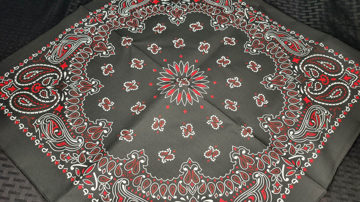 Plain Black with Red Print Bandana (Sku8471)