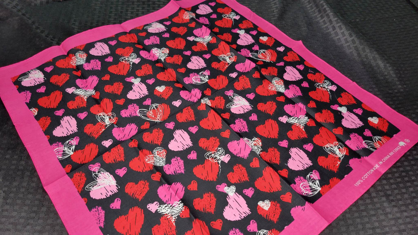 Plain Hearts on Black Bandana (Sku8487)