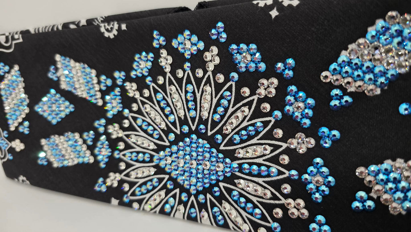 Super LeeAnnette Black Paisley Bandana with Blue/Violet Shimmer and Diamond Clear Austrian Crystals (S48116)