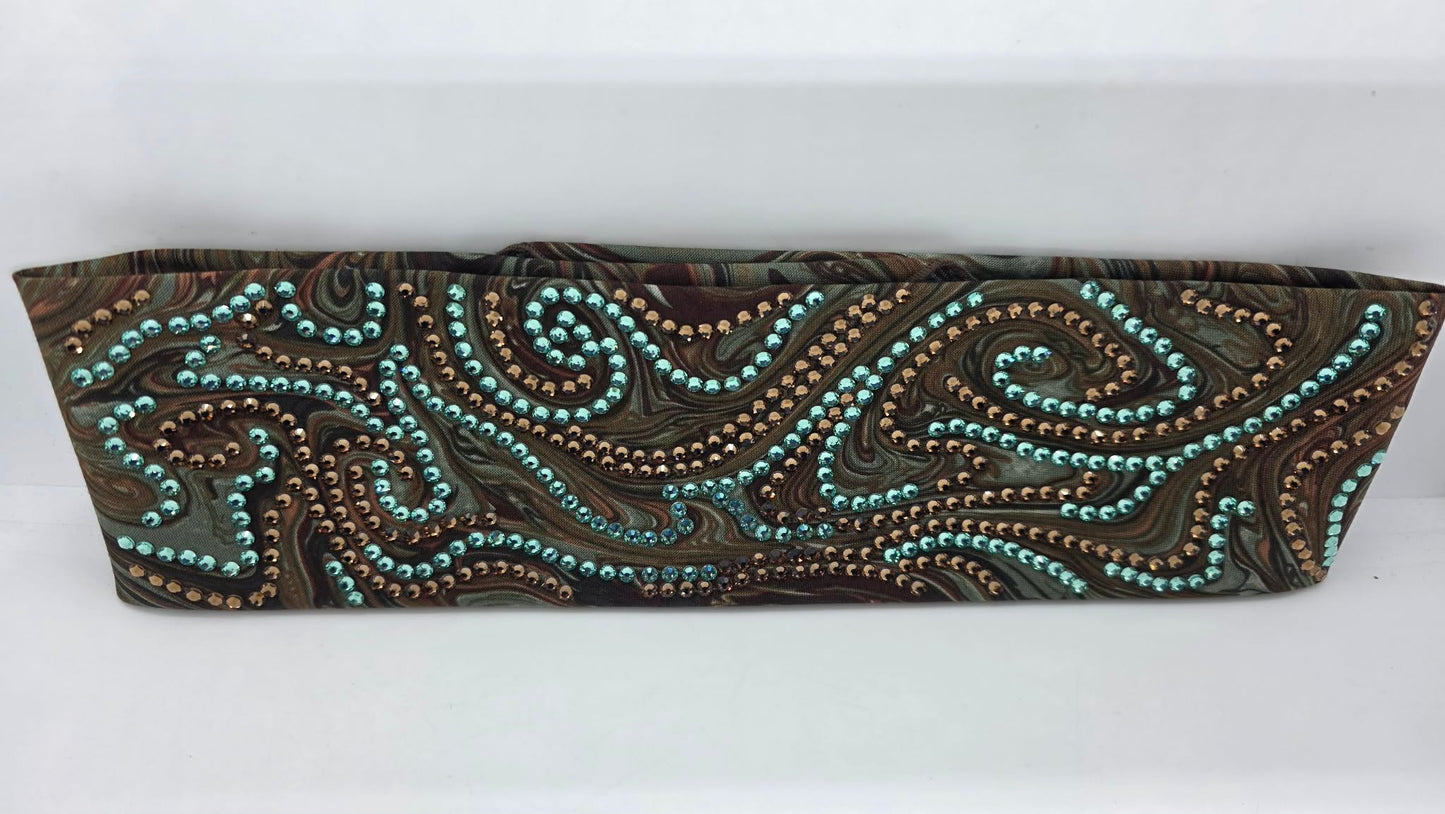 Super LeeAnnette  Brown Oil Slick Bandana with Brown and Caribbean Sea Austrian Crystals (S48135)