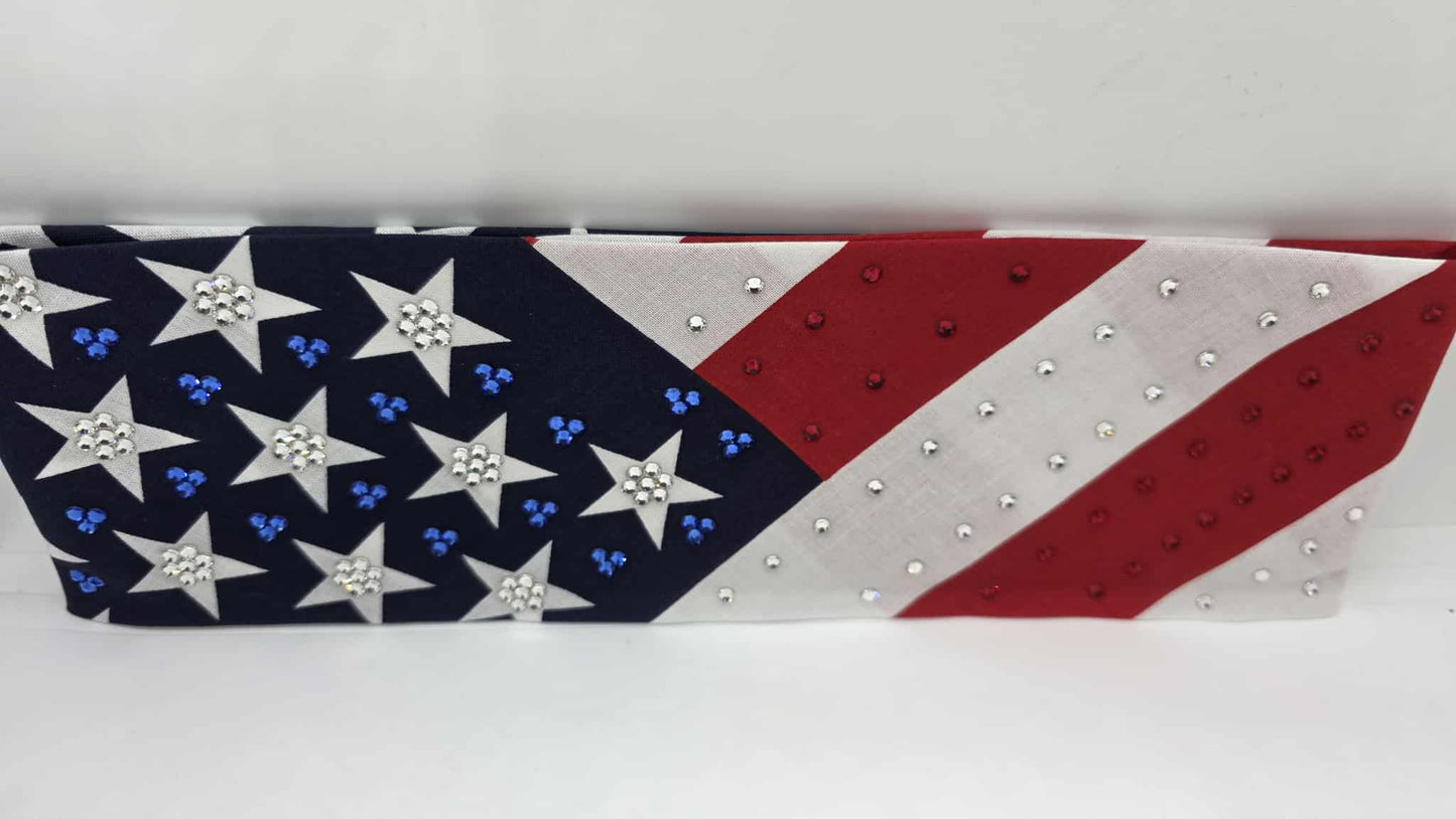 EXTRA BLING - Stars and Strips Bandana with Red, Blue and Diamond Clear Austrian Crystals (sku6400)