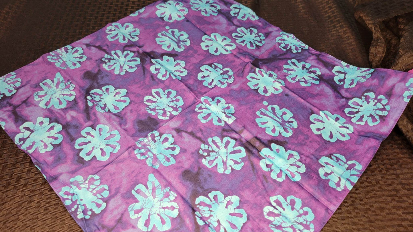 Plain Purple with Turquoise Flowers Bandana (Sku8516)