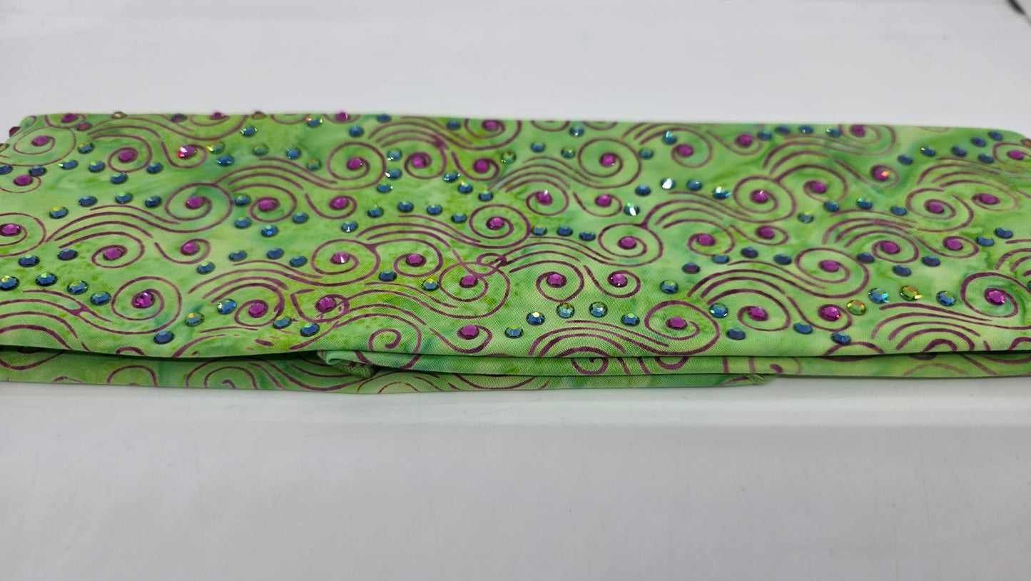 EXTRA BLING - Fuchsia Wisps on Lime Green Bandana with Fuchsia and Vitrail Austrian Crystals (E60111)