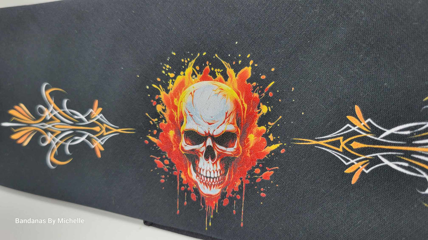 Plain Flame Skull and Pinstripes on Black Bandana (Sku8536)