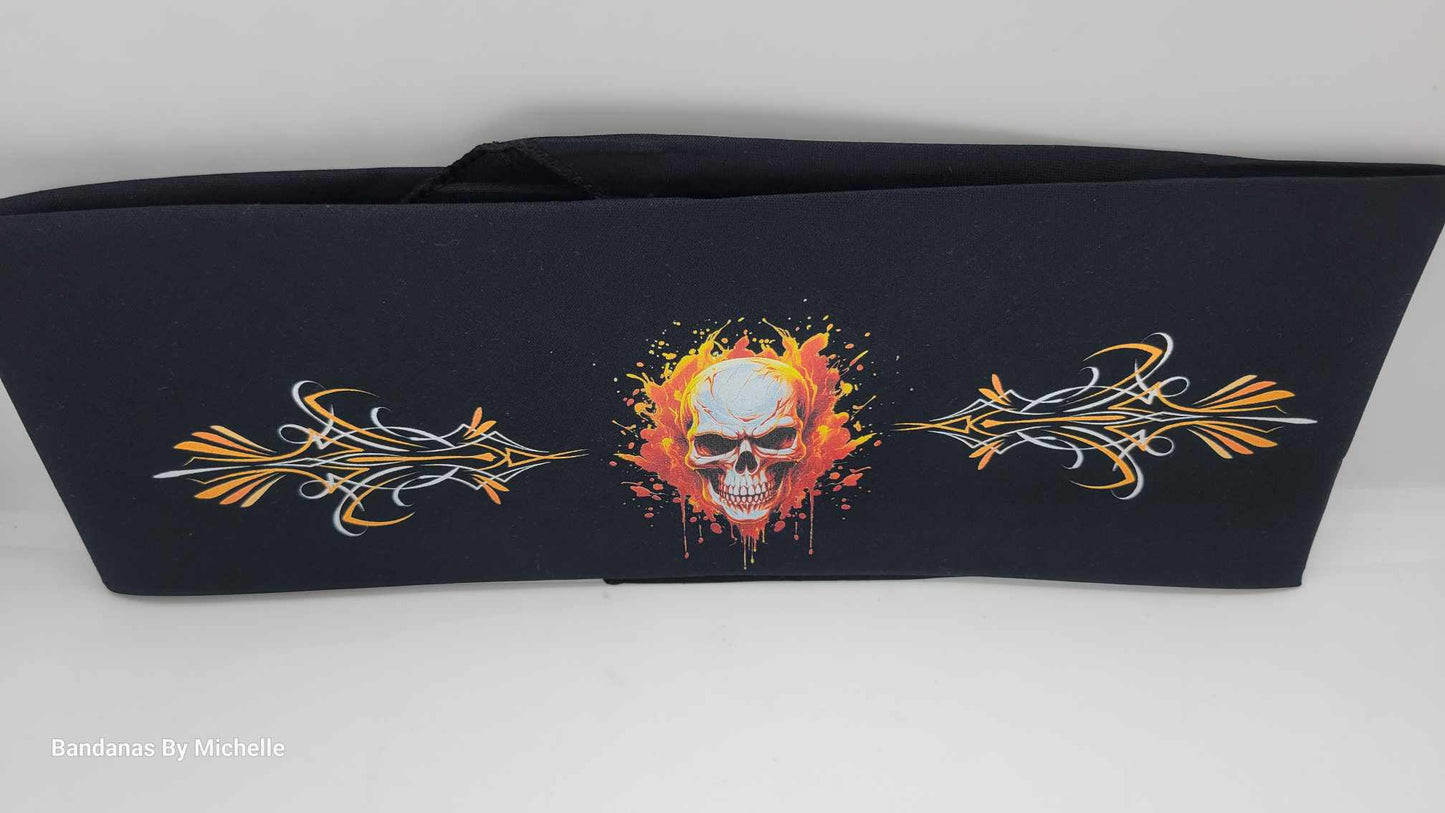 Plain Flame Skull and Pinstripes on Black Bandana (Sku8536)