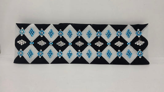 LeeAnnette Black and White Checker Bandana with Capri Blue Shimmer and Diamond Clear Austrian Crystals (L40278)