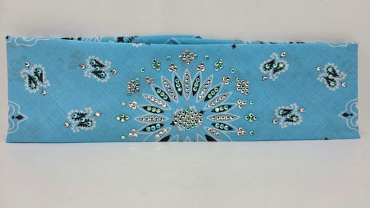 Baby Blue Paisley Bandana with Peridot Shimmer and Diamond Clear Austrian Crystals (E60168)