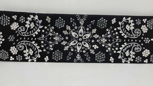 Super LeeAnnette Large Black Flower Bandana with Black and Diamond Clear Austrian Crystals (sku40105)