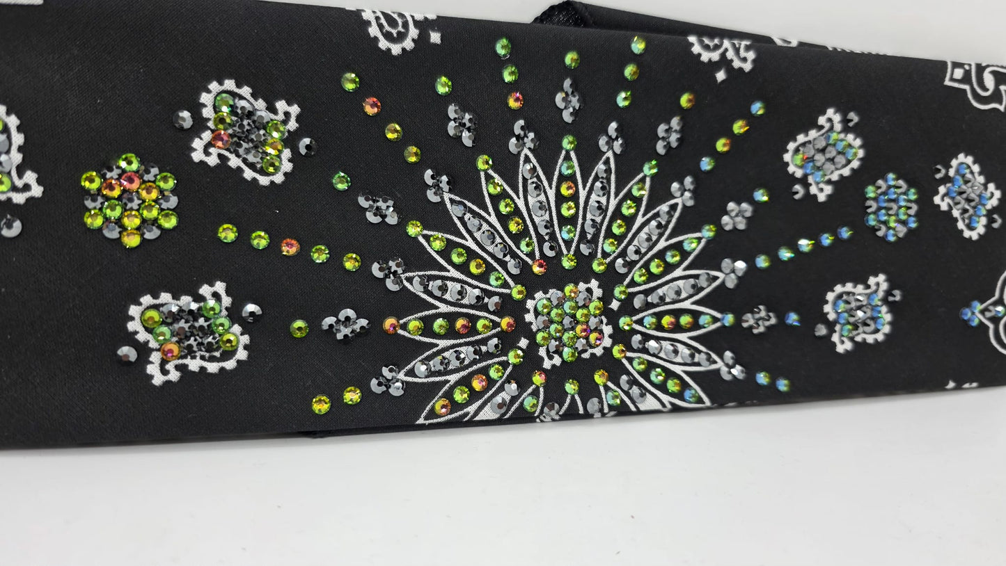LeeAnnette Black Paisley Bandana with Vitrail and Black Austrian Crystals (L40201)