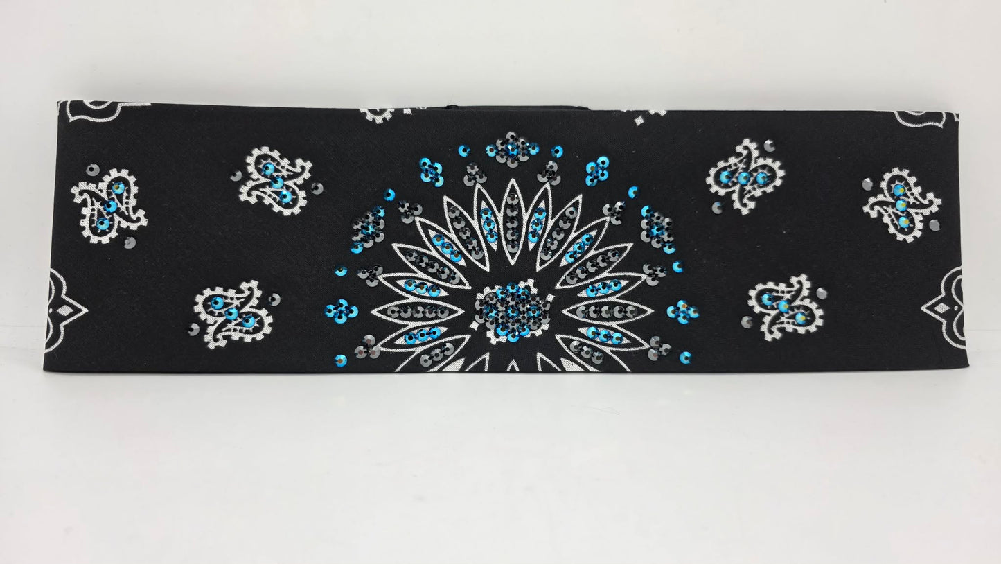 Black Paisley Bandana with Jet Shimmer and Black Austrian Crystals (E60113)