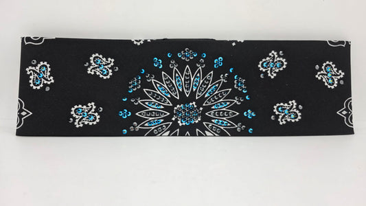 Black Paisley Bandana with Jet Shimmer and Black Austrian Crystals (E60113)